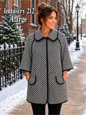 Industry 212 Black White Geometric Jacket L Lined 3/4 Sleeve Pockets